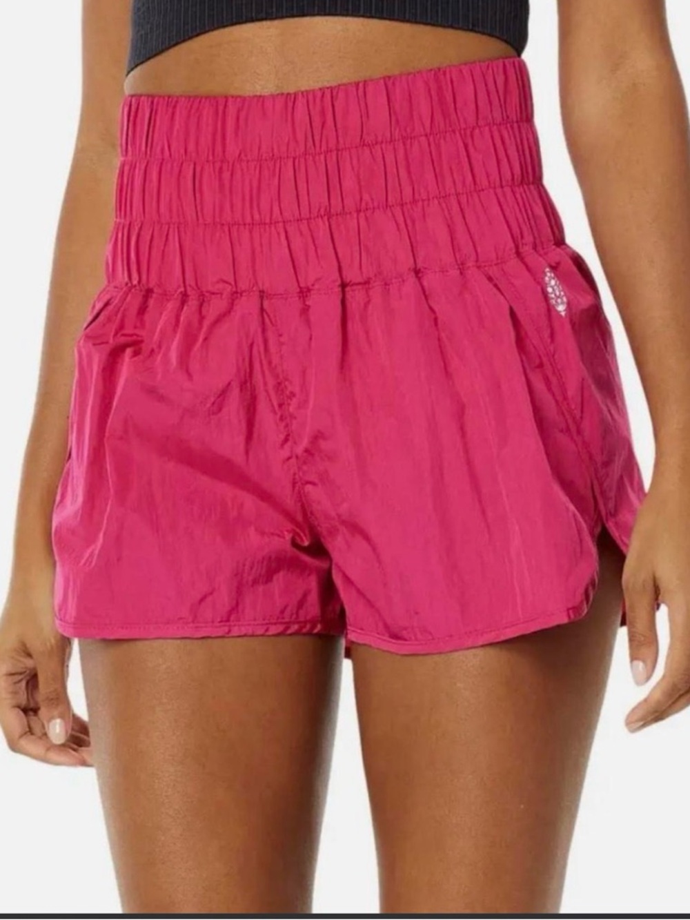Free people High-Waist Smocked Waistband Running Shorts - Pink